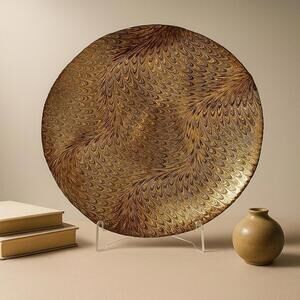 Studio Art Glass Y2K Contemporary Charger Dish Bowl Marbled Feather Pattern, 16”